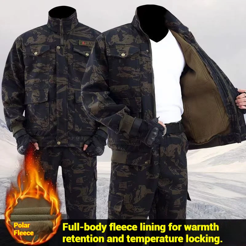 

Плюшевая рабочая одежда Black Eagle для мужчин, зимняя толстая теплая камуфляжная куртка, комплект брюк, водонепроницаемая, износостойкая, безопасная, для труда U