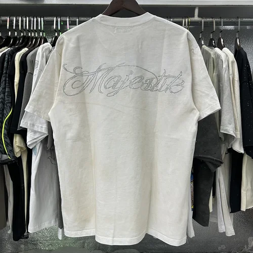 Imagen 2 del producto Camiseta Corta con Estampado Vaquero para Hombre y Mujer, Cuello Redondo, Manga Corta con Pedrería, Camiseta de Verano con Diamantes Brillantes, Talla Grande