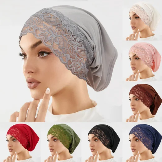 Malaysian Style Lace Hijab Cap, Breathable Undercap for Muslim Women, Elegant Headwear for Daily Prayer