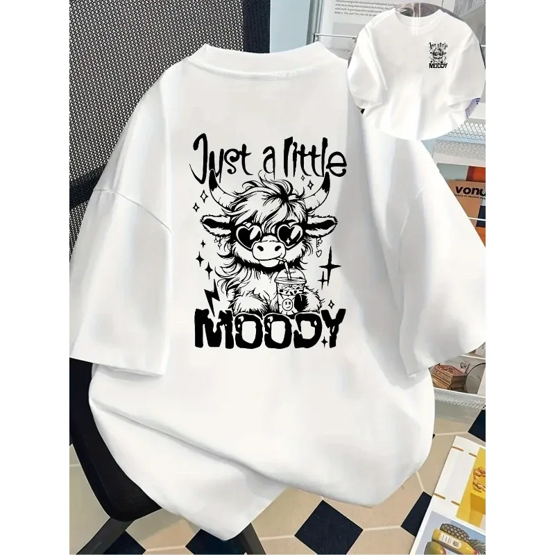 

Женская повседневная футболка с короткими рукавами и круглым вырезом, шотландская корова, принт «Только маленький мороз», мягкий дышащий юмористический игривый дизайн