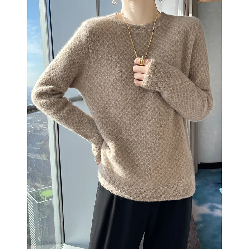 Women's Sweater 100% Pure Woolen Sweater 2024 Autumn/Winter Fashion Versatile Half High Neck Knitted Bottom Shirt Waffle CoatTop