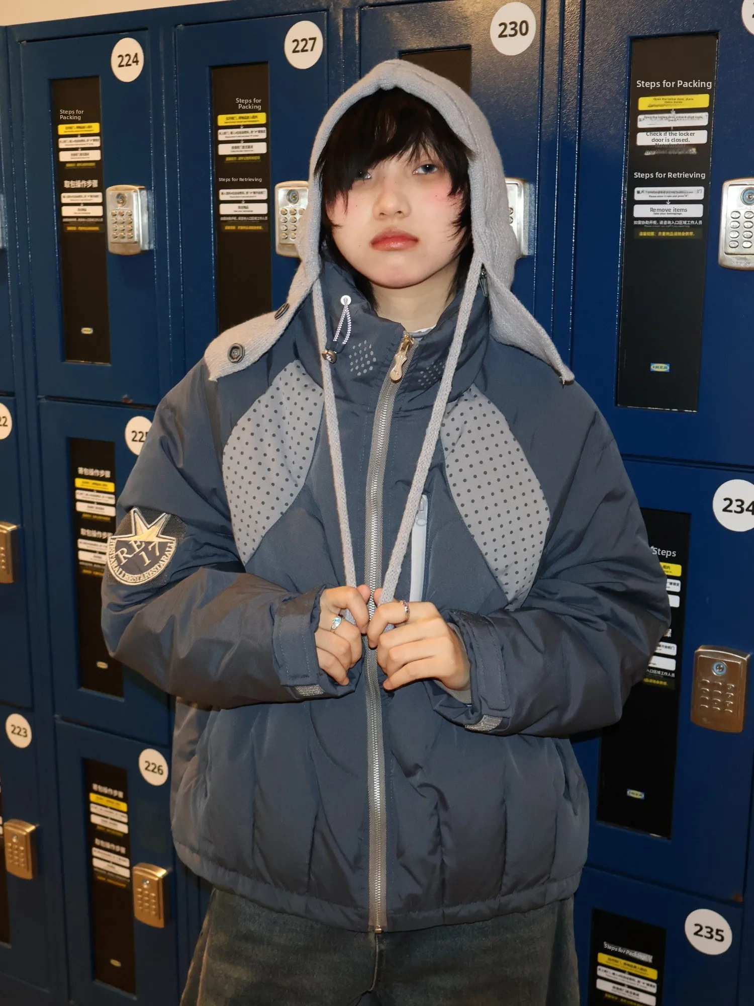 

Women's Thiened Loose down Jaet Hooded Knitted Hat Detachable Motorcycle Sle Splicing Design Functionali Faion Oute...