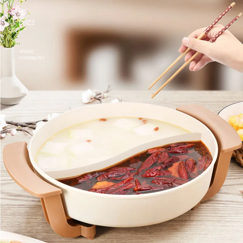 

Food Dish Hot Pot Divided Double Kitchen Round Chinese Hot Pot Thickened Home Instant Noodle Soup Lamb Fondue Chinoise Cookware