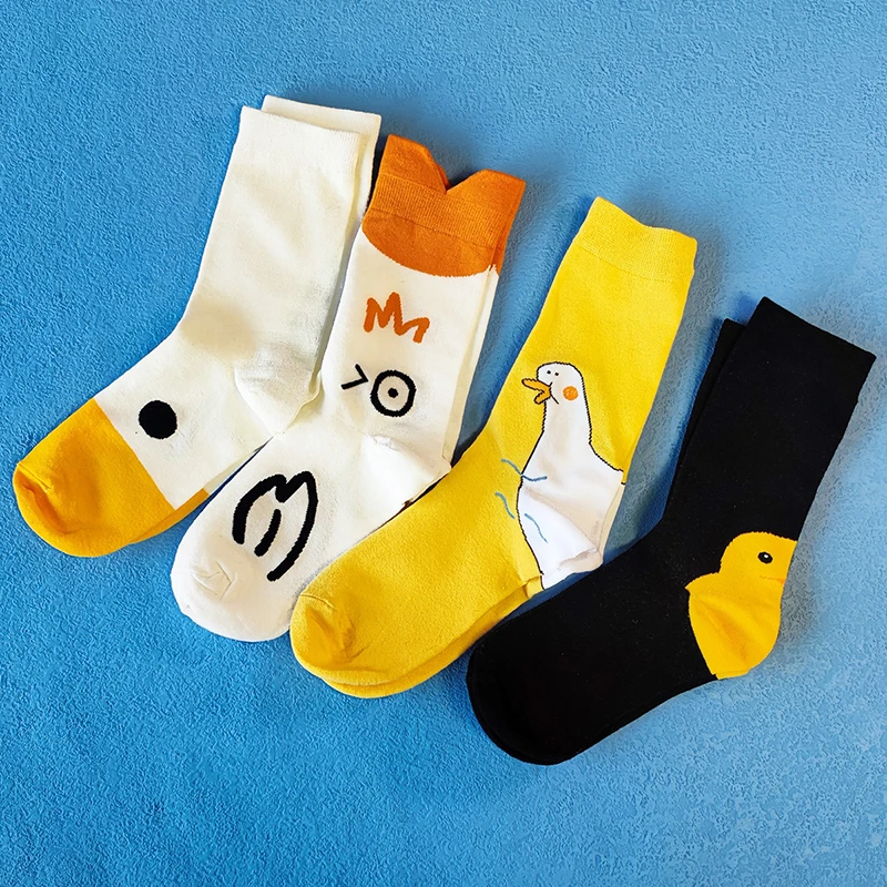 1Pair Cartoon Duck Head Socks Women Cute Kawaii Animal Casual Cotton Goose Stock Female Creative Funny Harajuku Warm Sock