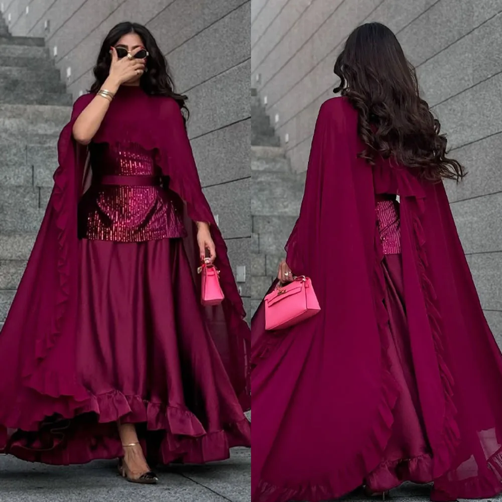 

Индивидуальные высококачественные вечерние платья с короткими рукавами и высоким воротником до щиколотки, пятно, тюль, морщины, вечерние платья для выпускного вечера замечательная настройка Vestidos