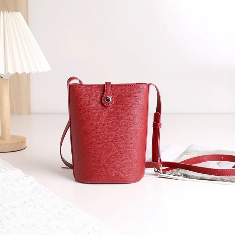 Palm Pattern Mini Bag Women's Trendy Cute Soft Cellphone Bag Summer Fresh Pure Colors  Long Straps Bucket PU Designer Bags