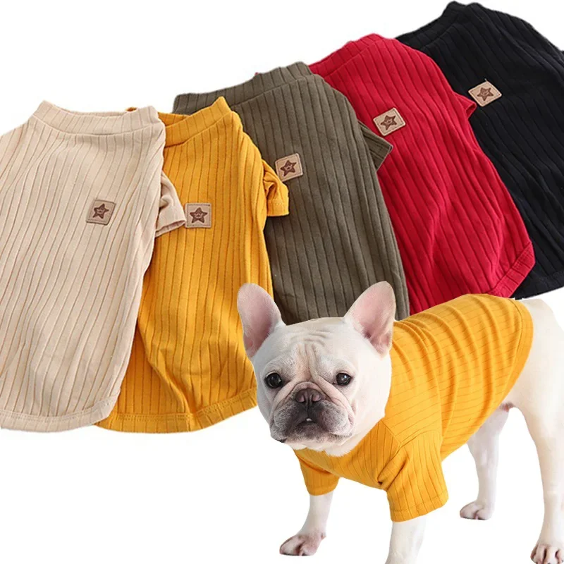 

French Bucket Cotton Pit Strip Bottoming Shirt Autumn and Winter All-match Fat Dog Clothes Yingdou Bago Corgiga Puppy Clothes