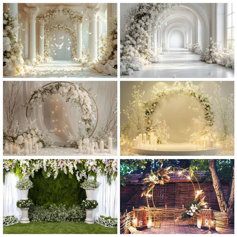 Flower Floral Wedding Scene Backdrops for Photography Bridal Ceremony Bride Portrait Photographic Background Photo Studio Props