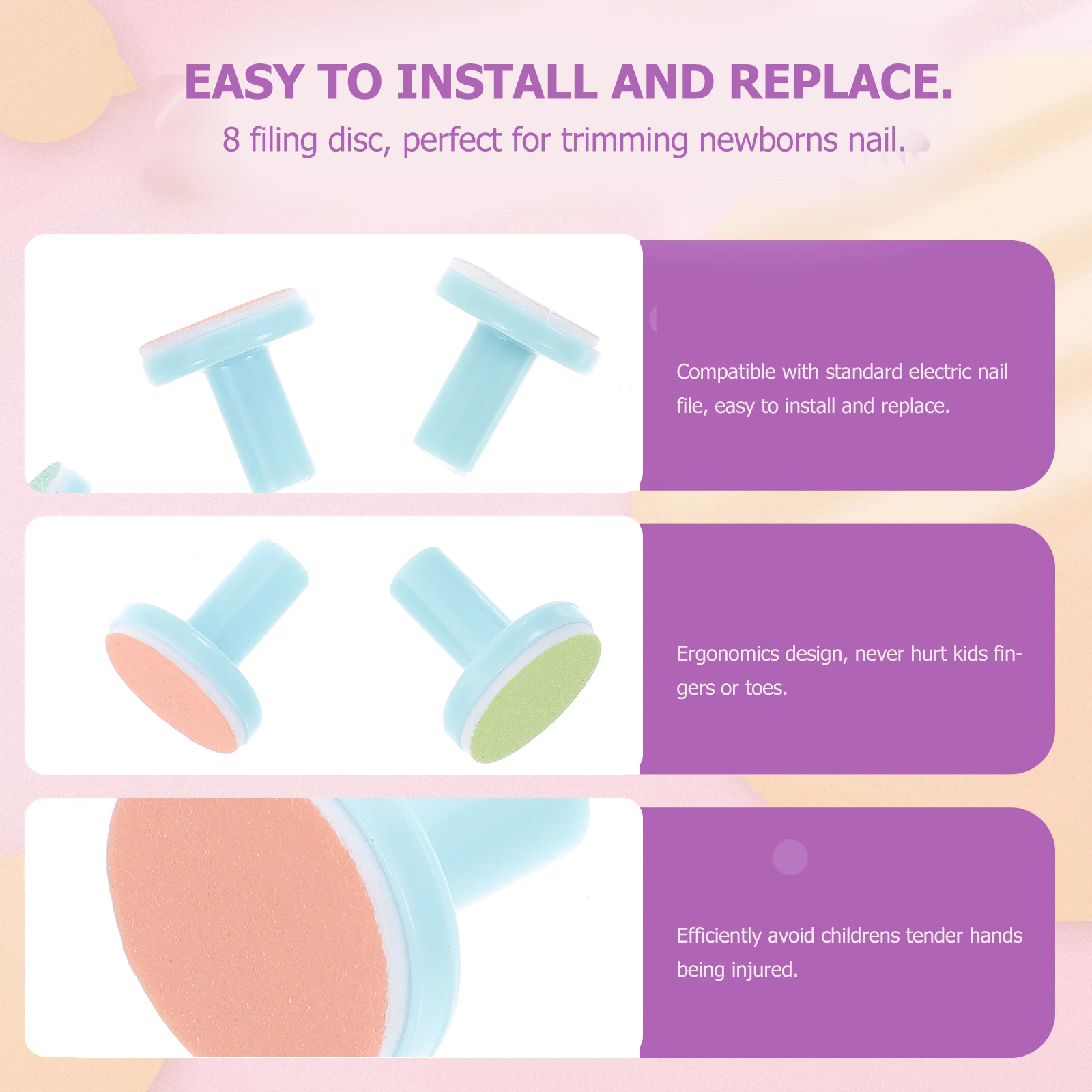 

8 Pcs Nail File Replacement Discs for Baby Kids Electric Trimmer Tool Plastic Coated Abrasive Safe Durable Use Nail