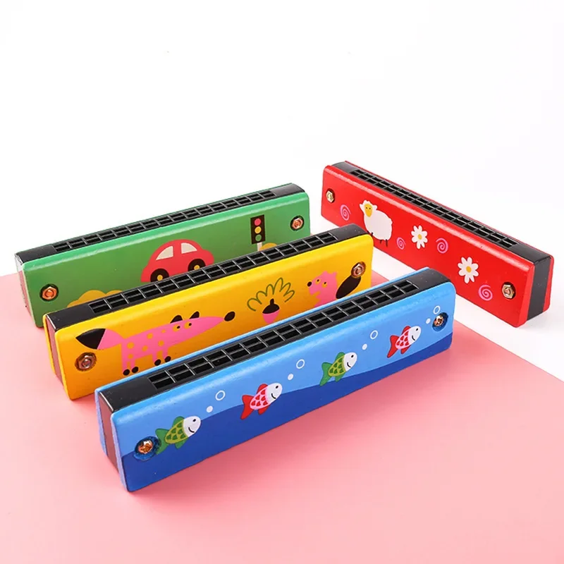 ร้อนไม้ทาสีของเล่นเครื่องดนตรีเล่น 16 หลุม Harmonica ปริศนาเด็กเด็ก Early Education ของเล่นสําหรับของขวัญเด็ก