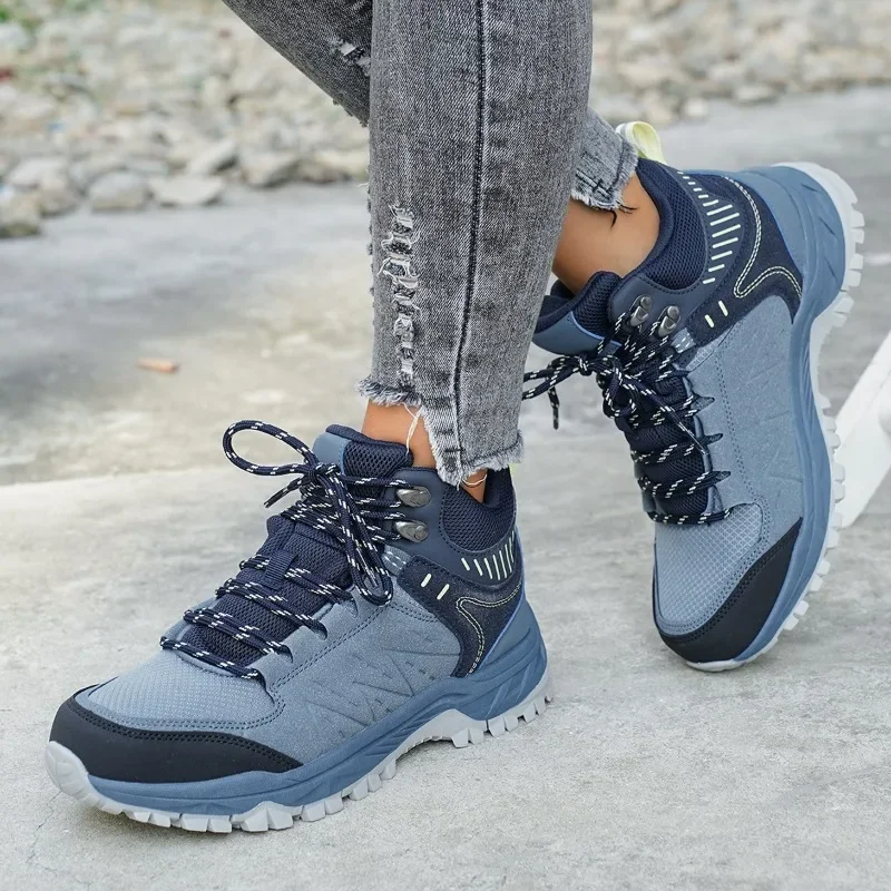 Scarpe da trekking all'aperto da uomo stringate antiscivolo con suola spessa scarpe alte da donna piatte scarpe sportive casual traspiranti da uomo