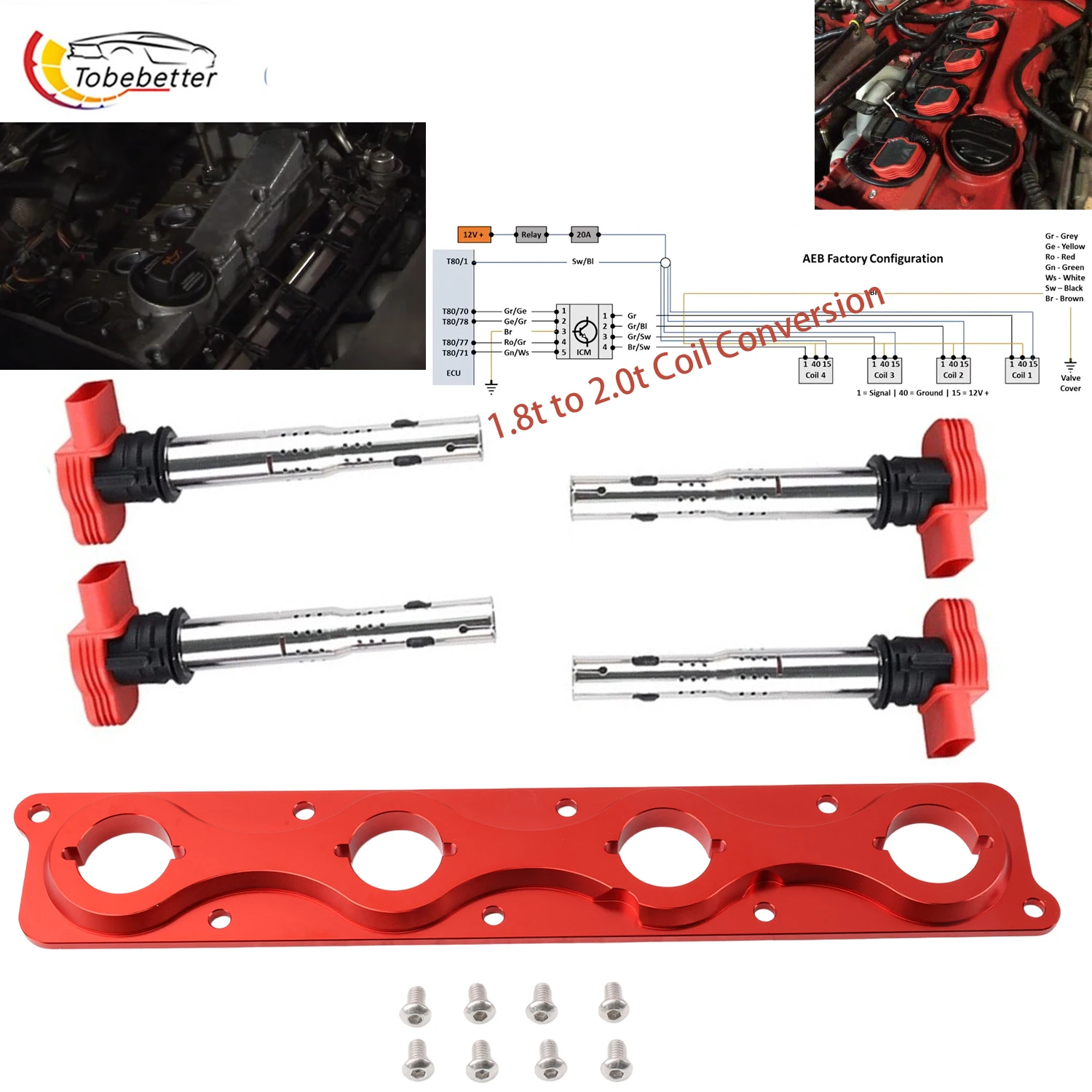 

ignition coil adapter for the 1.8 20VT platform install the R8/RS6 coilspacks performance 1.8T VW Golf GTI Mk4