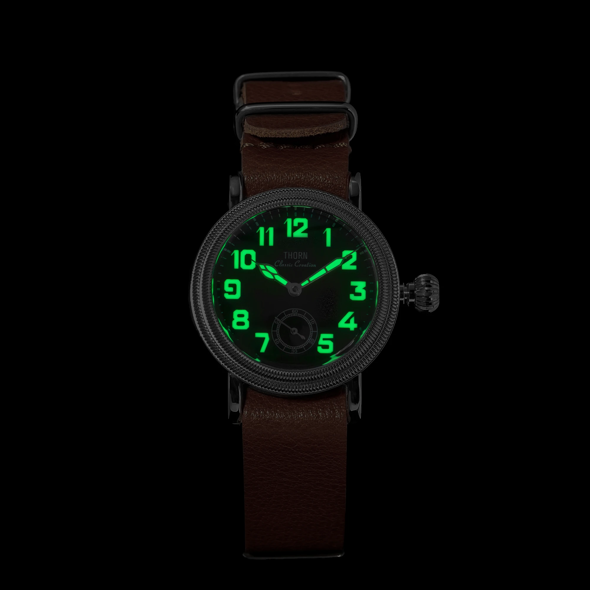 【T013】THORN Uhr 36 mm Durchmesser Vintage Fliegeruhr ST1700 Handaufzug Mechanische Uhrwerkuhr Schweizer Leuchtkraft – Detail 16