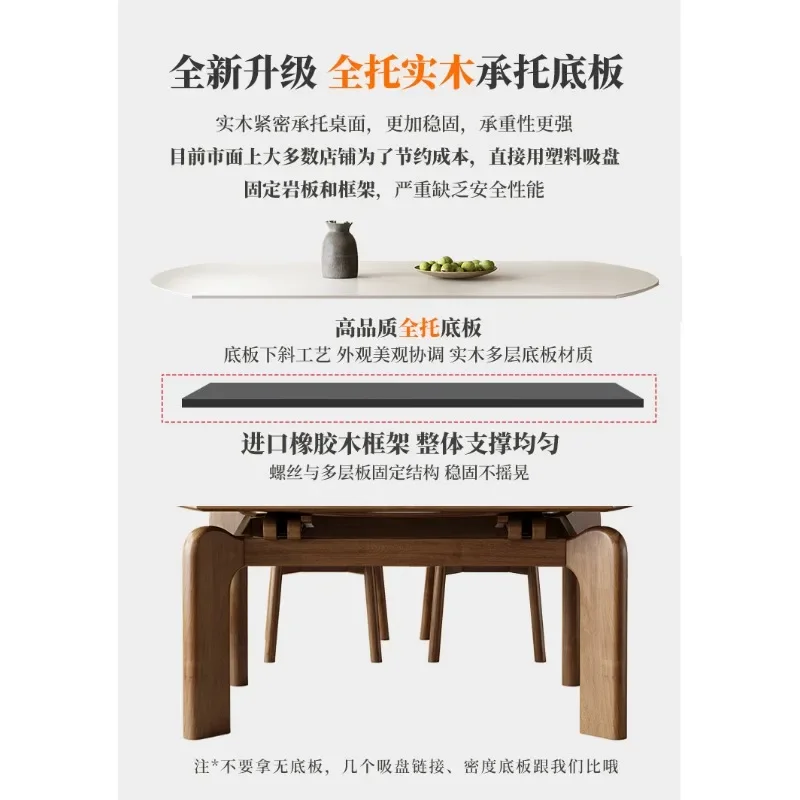 Solid wood rock slab dining table household small apartment log dining table folding telescopic table