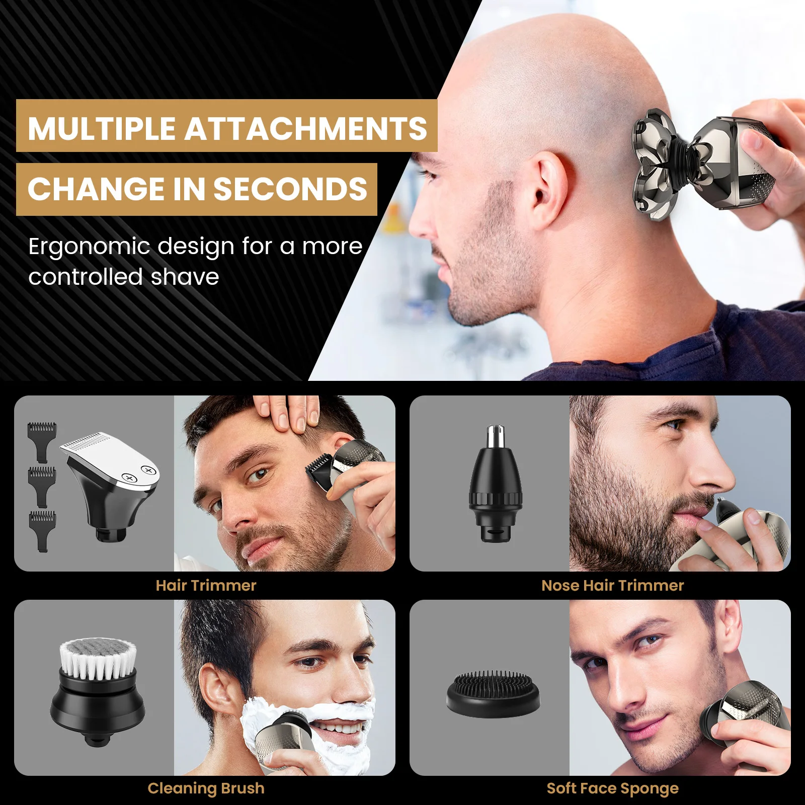 Sejoy Electric Bald Head Shaver & Multi-functional Hair Beard Trimmer 5 in 1 Wet & Dry Hair Cutting Machine Rechargeable