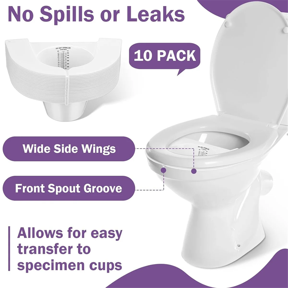 10 pezzi di cappelli per urina per servizi igienici, sgabelli, kit per la raccolta di campioni, cappello per la raccolta di urine, tazza per campioni E