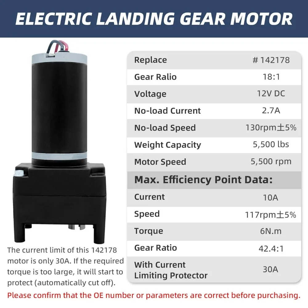 142178 , Motor Roda Pendaratan Roda Kelima RV Kompatibel dengan Venture Lippert, Motor Roda Pendaratan Pemasangan Universal untuk Atwood