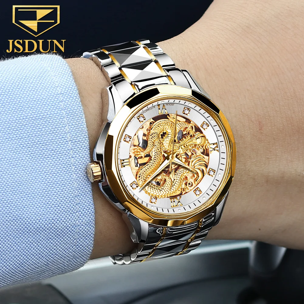 JSDUN Top Brand Watches for Men Original Waterproof Wrist Watch Men High Quality Tungsten Steel Mens Automatic Mechanical Watch