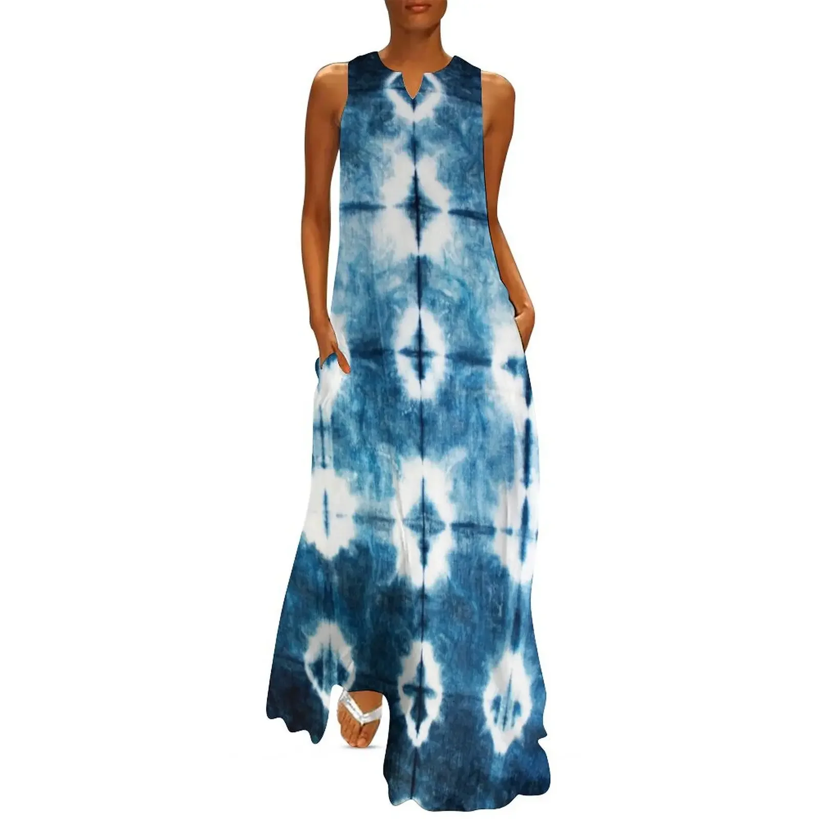 

Shibori Indigo Tie Dye Long Dress evening dresses ladies Dress women Dress