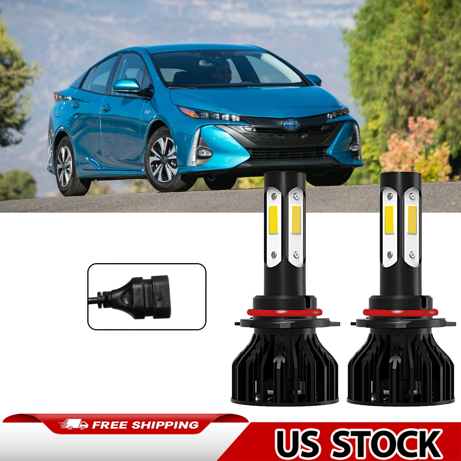 9005/HB3 Car Light Bulbs 20000LM 4 Sides COB Chips Turbo LED Headlights 6000K White  Bulit in Drive Headlamps
