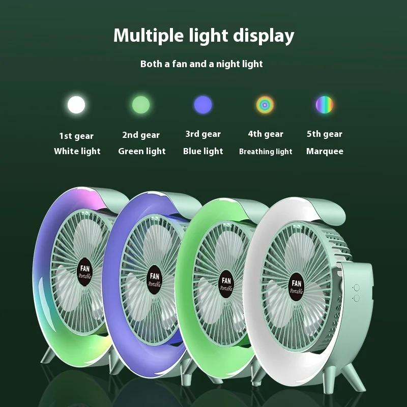 Portable Fan USB Rechargeable Fan LED 7 Colors Electric fan 180°Adjustable Camping fans 3 Speeds mini Table for xiaomi