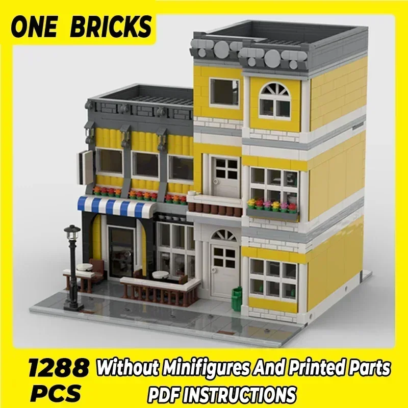 Tijolos moc técnicos cidade vista de rua modelo rua café blocos de construção modulares presentes brinquedos para crianças conjuntos diy montagem