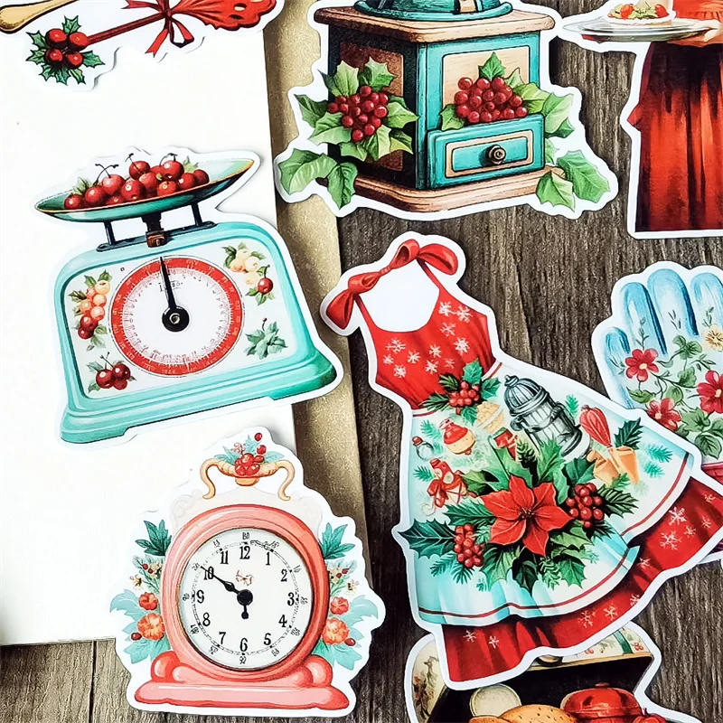 Watercolor Retro Christmas Kitchen Figure Kitchen Tools Stickers Vintage, Waterproof   for Photo Album stationery scrapbooking