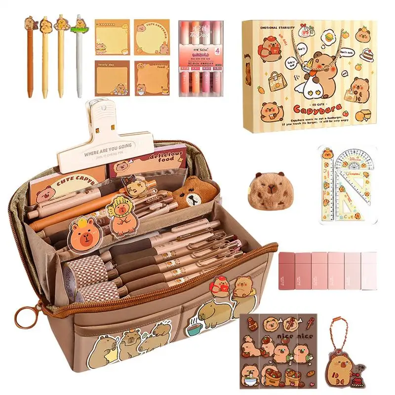 

Cute Capybara Theme Stationery Set 11 Layers Capacity Pencil Case Organizer Wide Opening Mouth Pencil Pouch For Kids