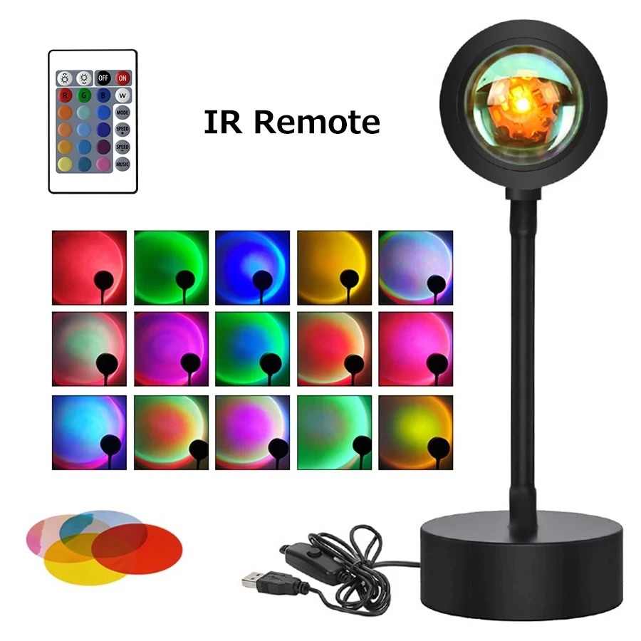 Lampa LED RGB Sunset Projector ze sterowaniem pilot aplikacji Bluetooth światło nocne RGB fotografię USB i rytmiczne oświetlenie Disco