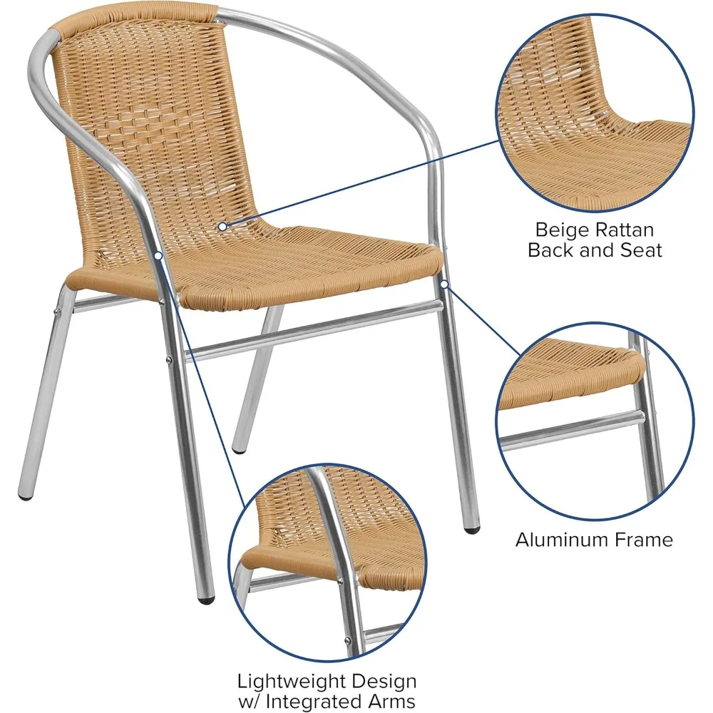 Kommerzieller Restaurant-Stapels tuhl aus Aluminium und beigem Rattan im Innen-und Außenbereich