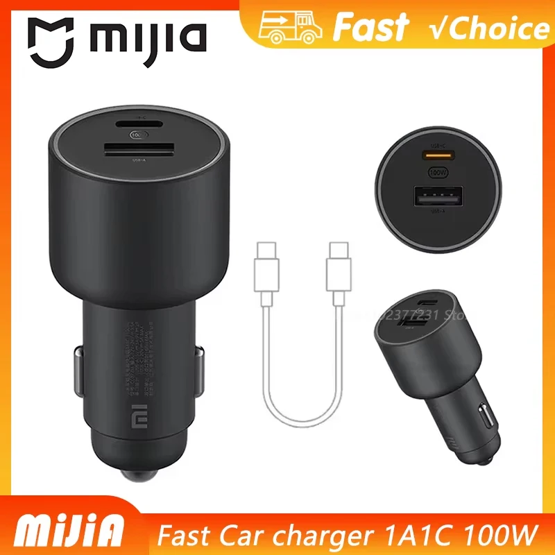 

NEW Original MIJIA Car Charger 100W Dual USB Type-C Charge Wireless Mi Car Charger 100W USB-A USB-C Dual Output LED Power