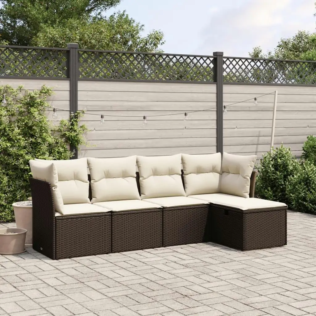 

Modular Brown PE Rattan Garden Sofa Set 5 Piece Outdoor Furniture Comfortable Seating