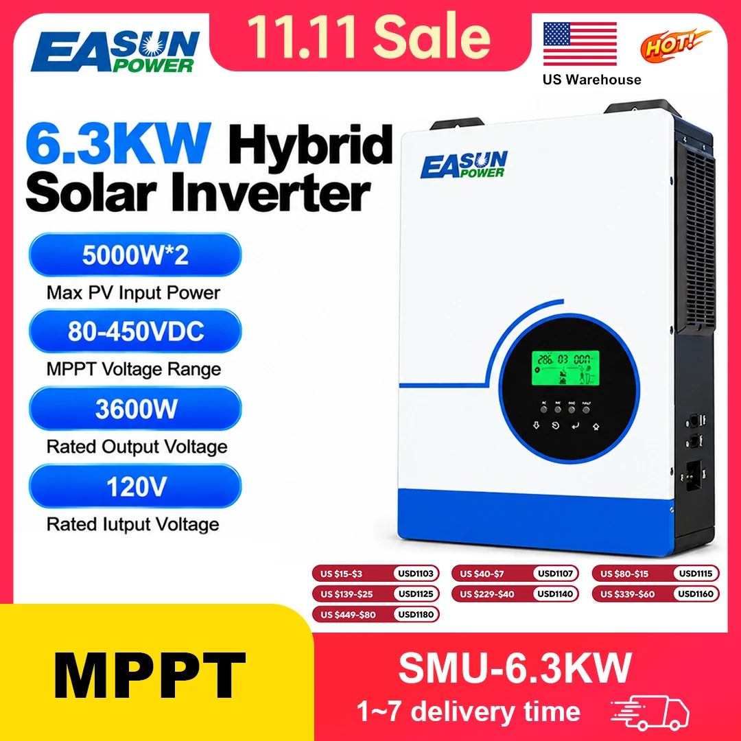 Grid Tie Inverter Limiter 2000W - อินเวอร์เตอร์พลังงานแสงอาทิตย์แบบไฮบริด EASUN POWER 6300W คลื่นไซน์บริสุทธิ์ สำหรับใช้ในบ้าน