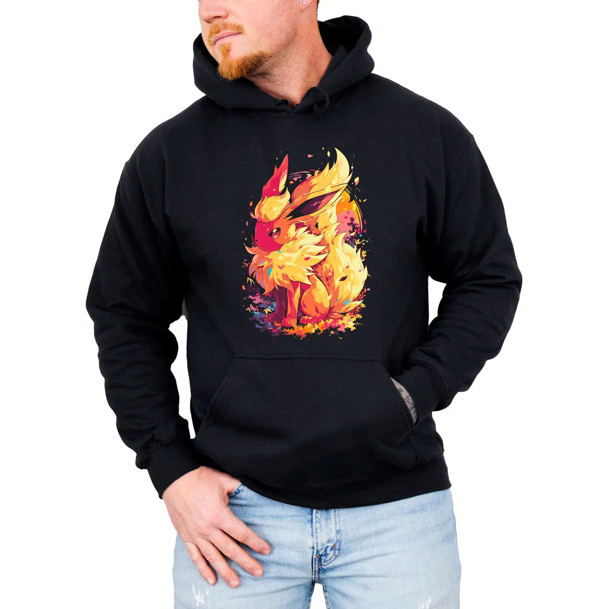 Felpa con cappuccio unisex in pile di cotone Pokemon Sylveon Espeon Colore nero con design vibrante di creature magiche rosa blu Vestibilità ampia ​