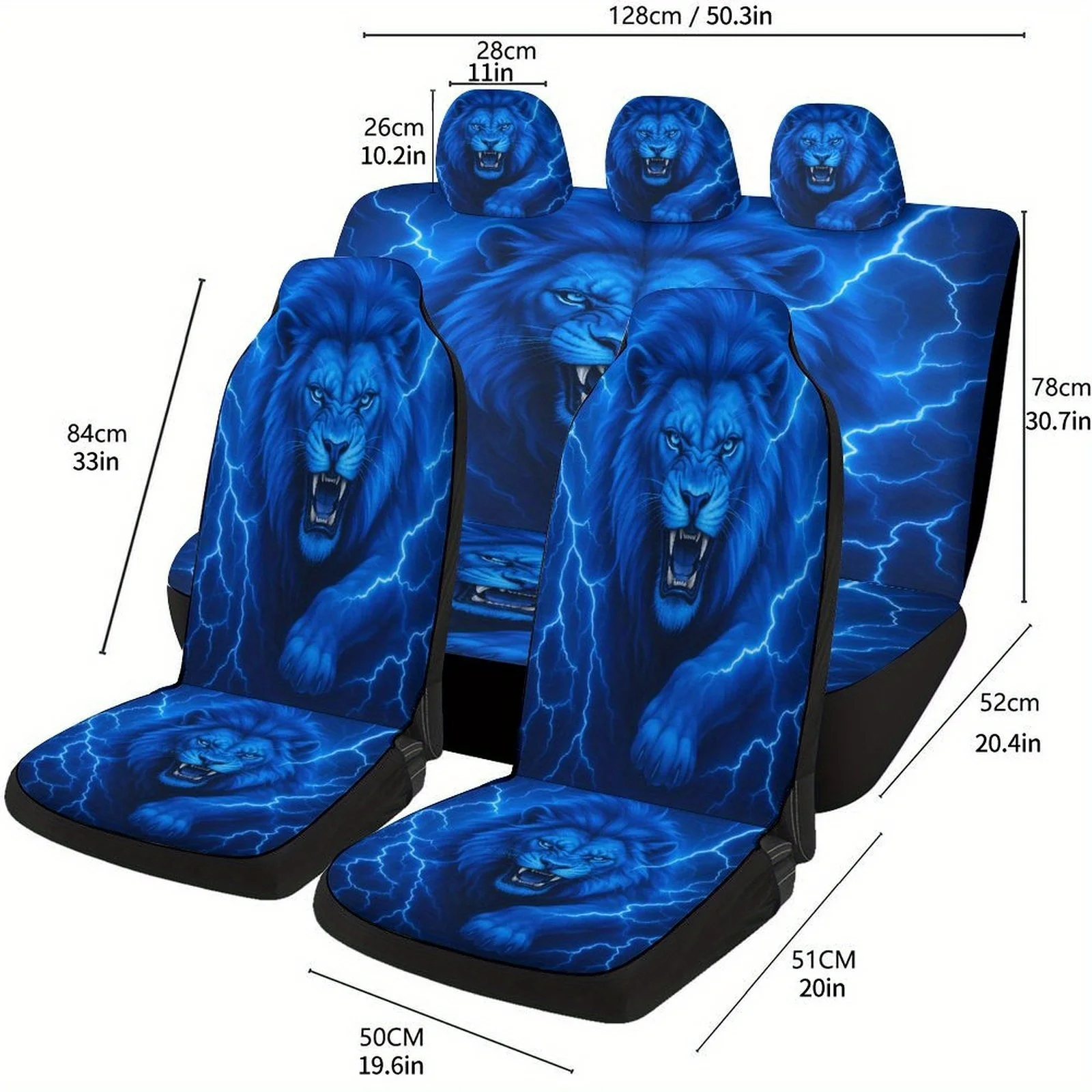 

Blue Lightning Lion Themed Car Seat Covers Set For Most Cars, Fashionable Comfortable Decorative Car Seat Protector Covers Full