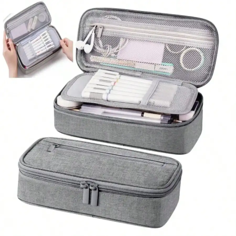 Pen Storage Bag Pencil Case 2 Layer Large Capacity Cosmetic High Quality Study Supplies Simple Student Stationary Boxes