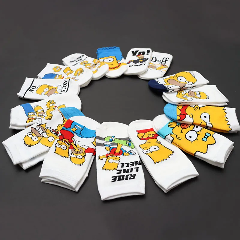 New The Simpsons Women\'s Short Socks Fashion Creative Girls Outdoor Sports Sweat Absorbent Cotton Socks Cute Cartoon Boat Socks