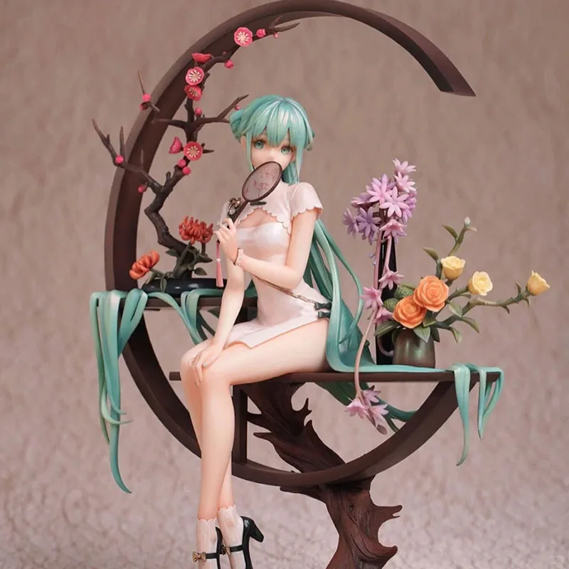 25cm Bandai Hatsune Miku Anime Figure Ancient Customs Statue Pvc Figurine Cheongsam Miku Collectible Toys Model  Birthday Gifts