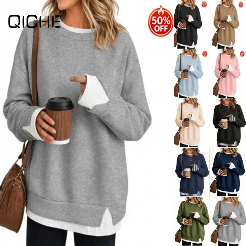 QICHE Women 2026AW Ropa Mujer Loose Sweatshirt, Long Sleeve Casual Ladies Pullover Top