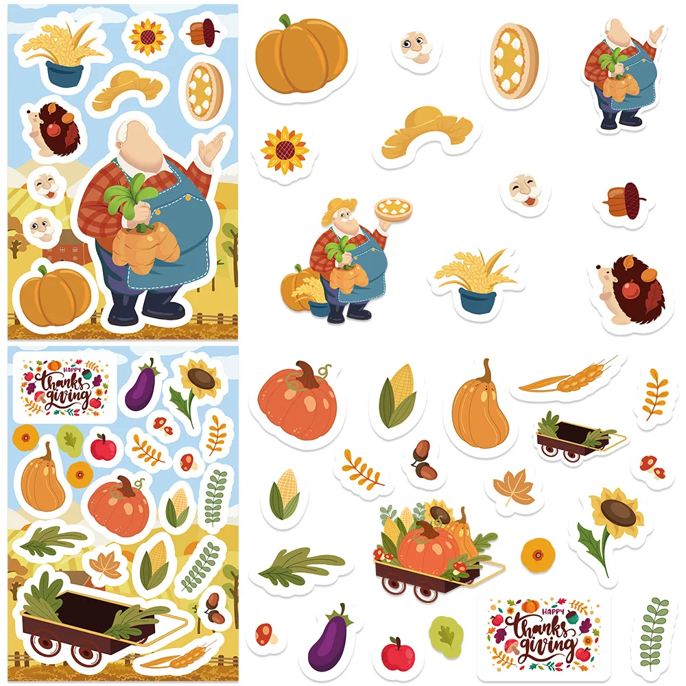 8/16/32Sheets Cute Thanksgiving Day Make A Face DIY Puzzle Stickers Dress Up Game Face Funny Assemble Stickers Kids Toys Gifts