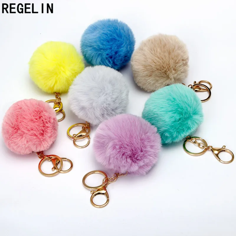 REGELIN 素敵なふわふわポンポンキーホルダー人工ウサギの毛皮のボールキーホルダー女性のバッグチャームジュエリーギフトポンポンキーホルダー