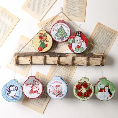 Christmas Candy Gift Packaging Iron/Tin Box Sweet Jar Christmas Tree Hanging Ornament Party Handmade Cookies Decoration