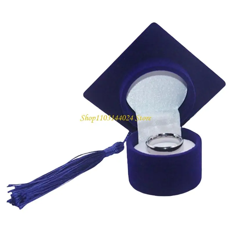 N5KE Rings Box Graduación Bachelor Hat Jewelring Box compromiso boda