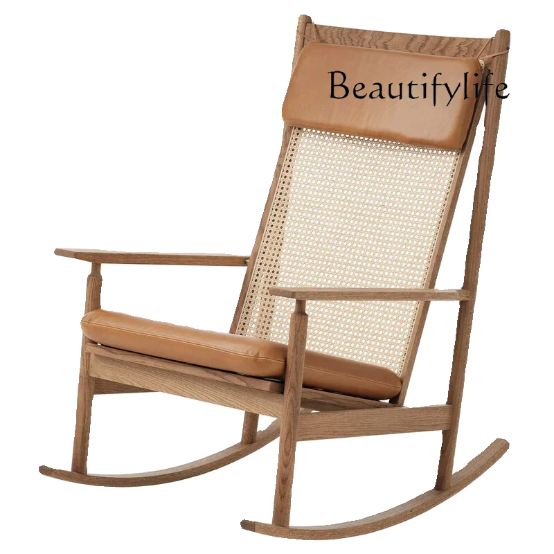 

Solid wood rocking chair retro rattan bed and breakfast living room lunch break recliner lazy high backrest balcony leisure