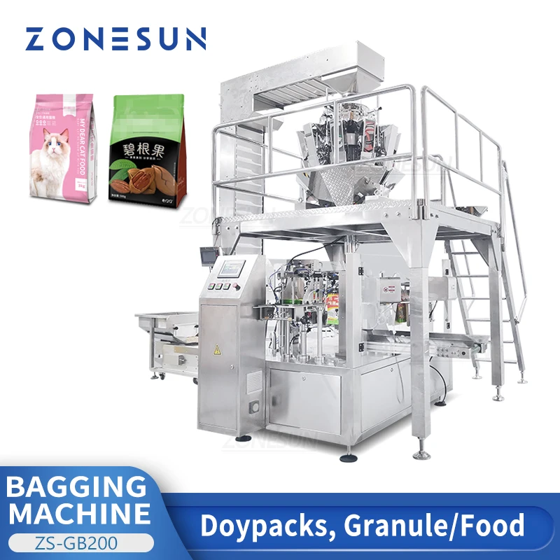 ZONESUN Granule Doypack Packaging Machine Automatic Bagging Machine Snacks Nuts Food Grain Packet Particles Production ZS-GB200