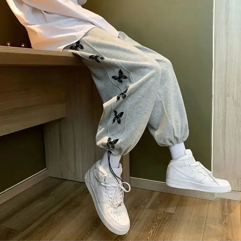 Autumn Winter Butterfly Print Casual Sweatpants Men Elastic Waist Loose Sport Pants Drawstring Pants Big Size Trouser Streetwear