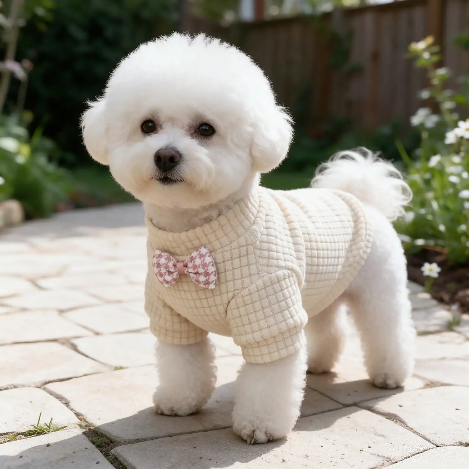 1 Stück rosa Schleifen-Waffelstrick-Hundeshirt, weiches, kurzärmeliges Haustier-Outfit für kleine Hunde – Detail 6