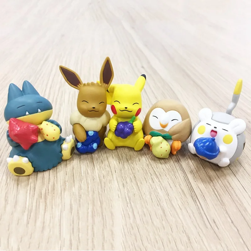 TAKARA TOMY Pikachu Eevee Anime Doll Toys PVC Action Figure Model Chespin Rowlet Cartoon Collection Figurine for Kids Gifts