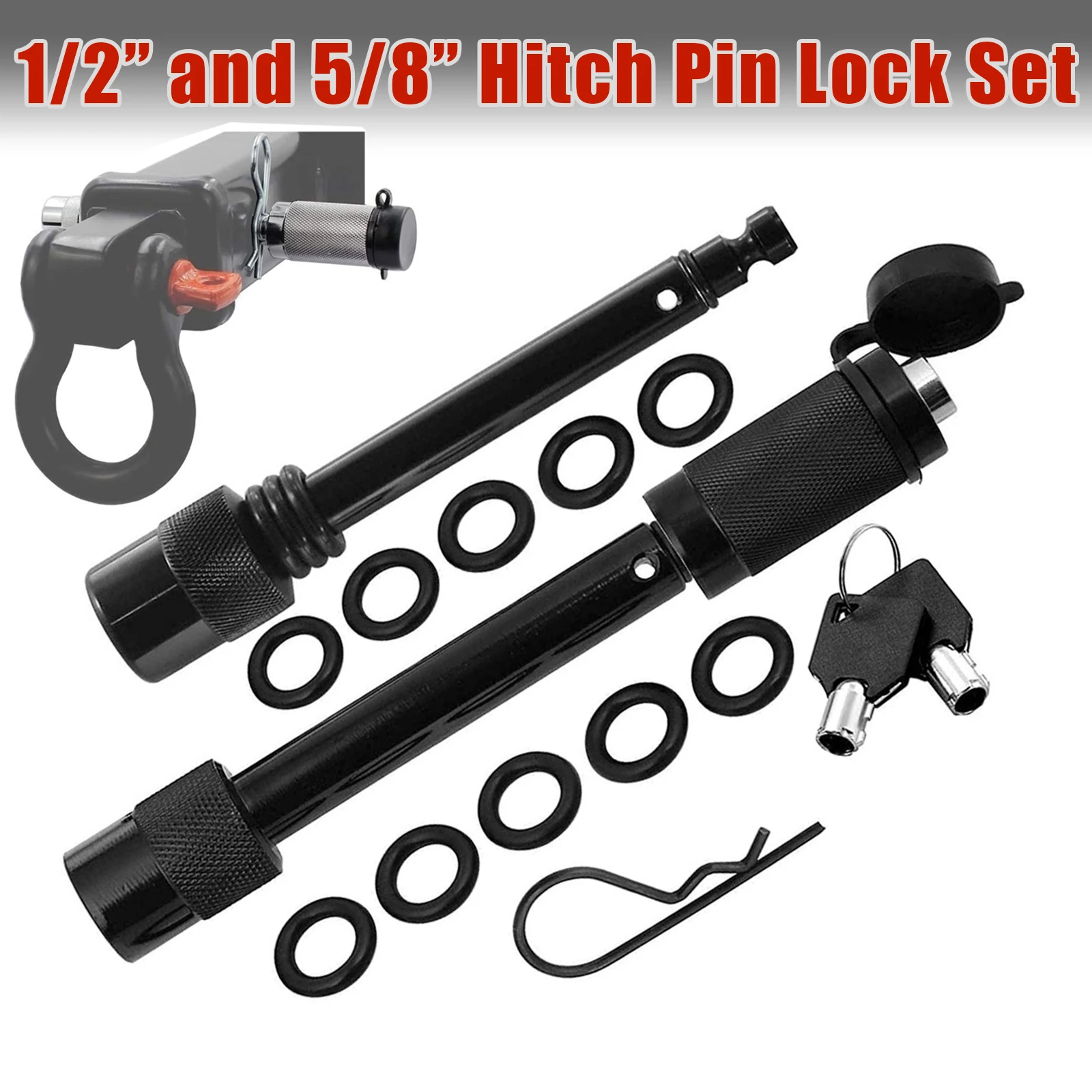 

Trailer Hitch Lock Pin Set 5/8 and 1/2 Inch with One Locking System Anti-Rattle for Class I,II,III,IV,V Hitches Tow receivers