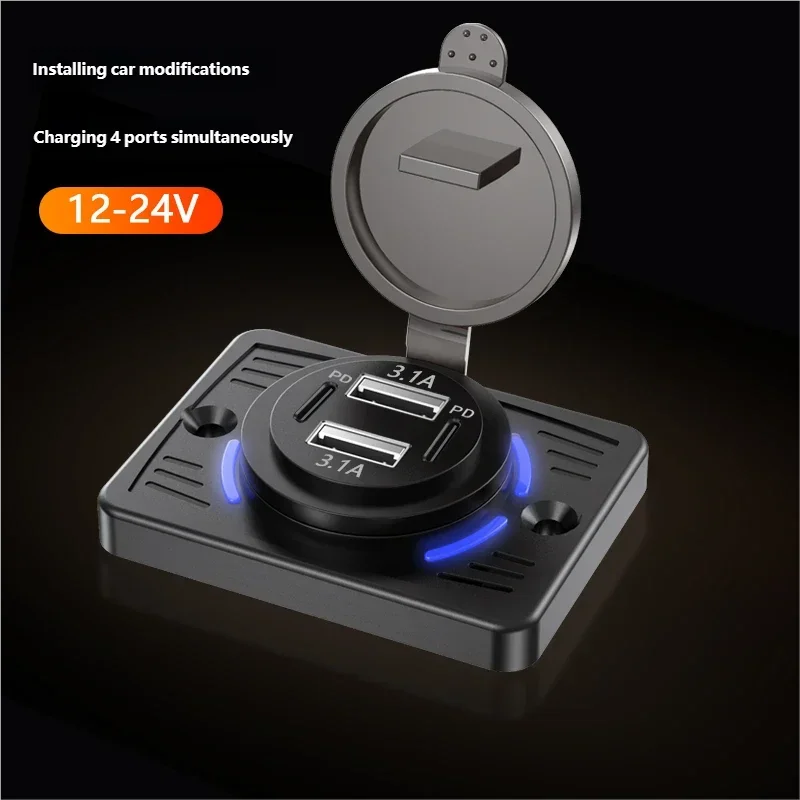 12V-24V Dual USB QC3.0 PD 3.1A/2.1A Car Charger Socket Quick Charge with Sliding Cap Outlet Panel Adapter for Truck Camper RV image 2
